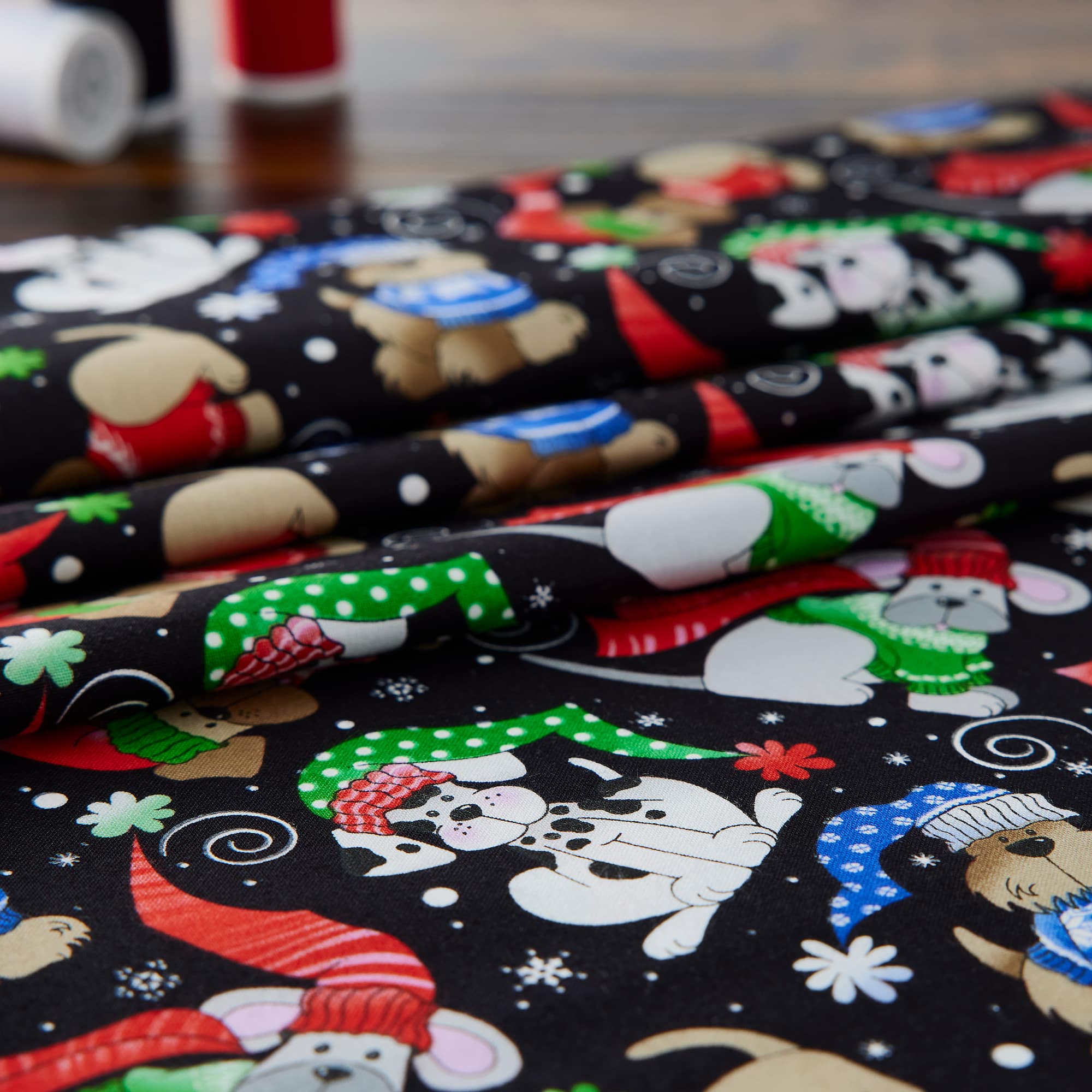 Fabric Traditions Christmas Black Winter Dogs Cotton Fabric
